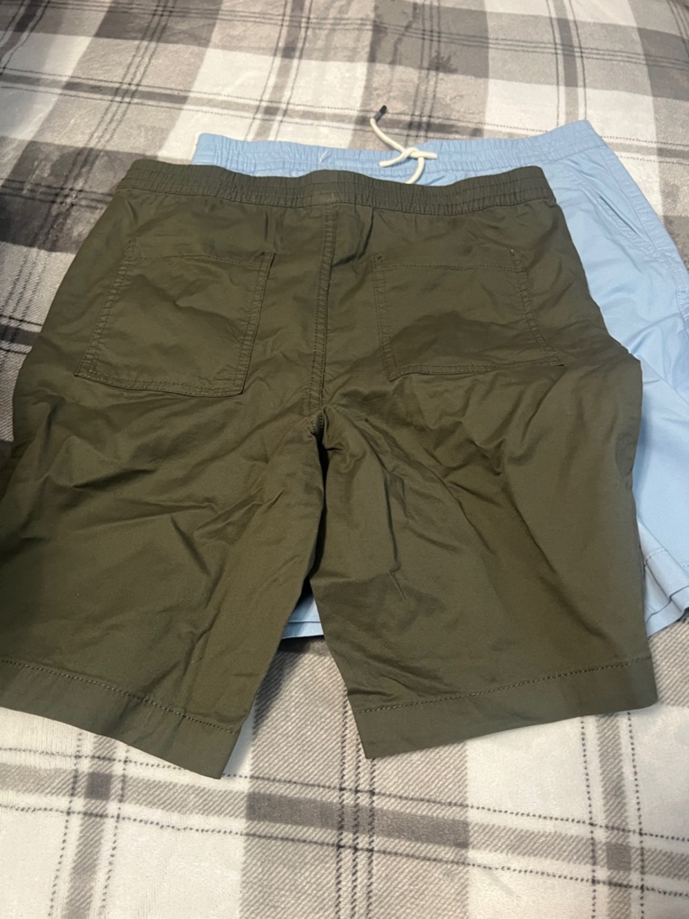 Kids Drawstring Casual Shorts - Olive Green and light blue - Picture 4 of 5
